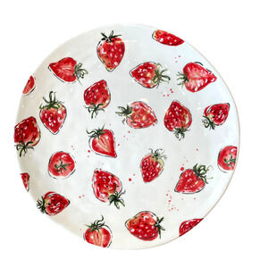 ELI + ANA Handmade Ceramics Strawberry Dinner Plates 11in Set of 4 NEW